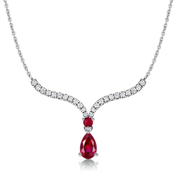 Italo Ruby V-shaped Pear Cut Pendant Necklace For Women