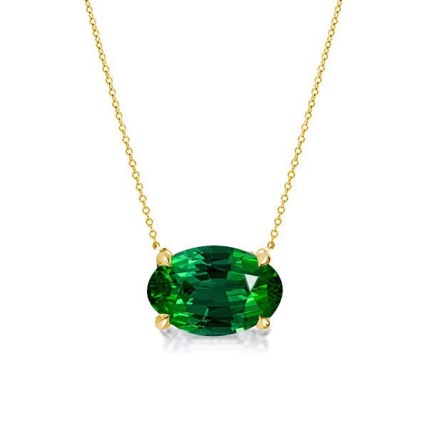 Italo Golden Oval Cut Emerald Necklace Solitaire Necklace