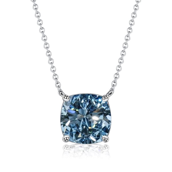 Italo Cushion Cut Blue Topaz Pendant Necklace Solitaire