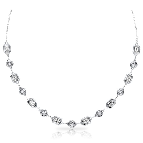 Italo Bezel Set Emerald & Round Cut Tennis Bolo Necklace For Women