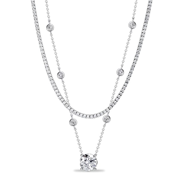 Italo Bezel Setting Whte Sapphire Round Cut Layering necklaces For Women