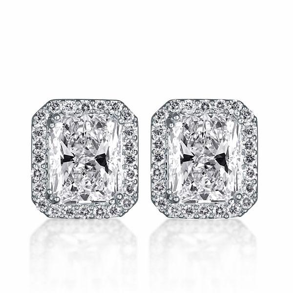 Italo Halo Stud Earrings For Women Radiant Cut Earrings