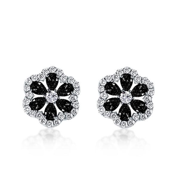 Flower Design Created Black Sapphire Stud Earrings