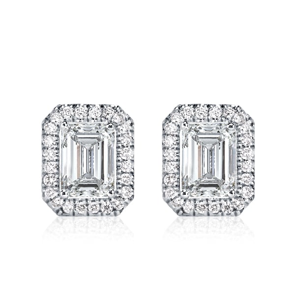 Halo Emerald Cut Stud Earrings