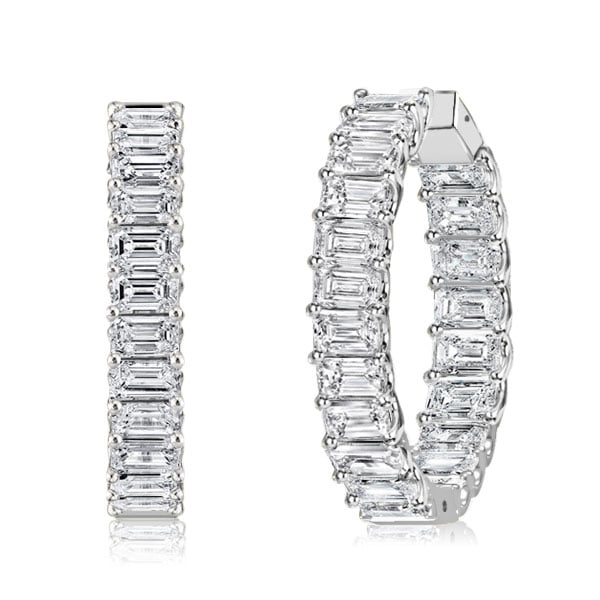 Emerald Cut Hoop Earrings For Women In Sterling Silver