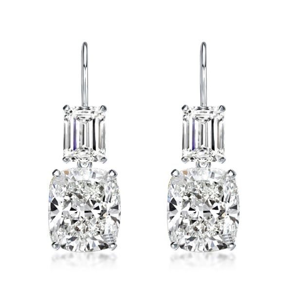 Emerald & Cushion Cut Drop Earrings In Sterling Silver