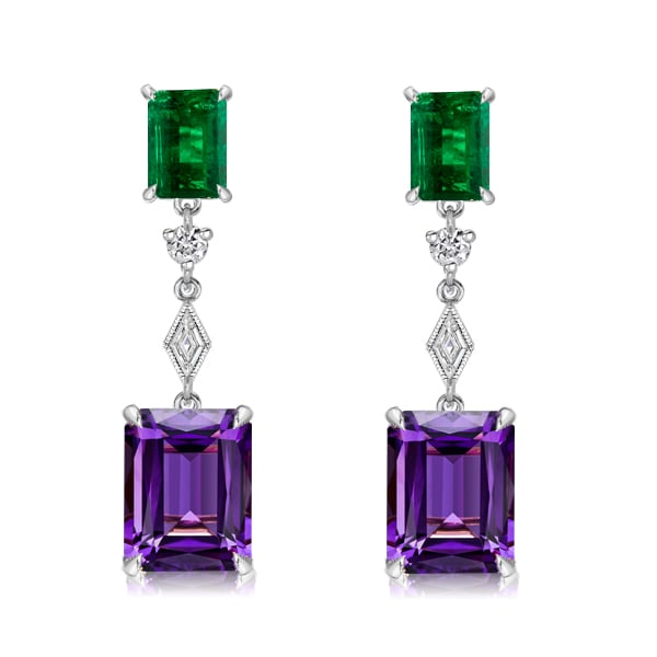 Italo Amethyst Emerald Cut Drop Earrings For Women