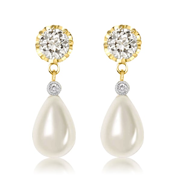 Round Cut Created White Sapphire & Pearl Drop Earrings For Women