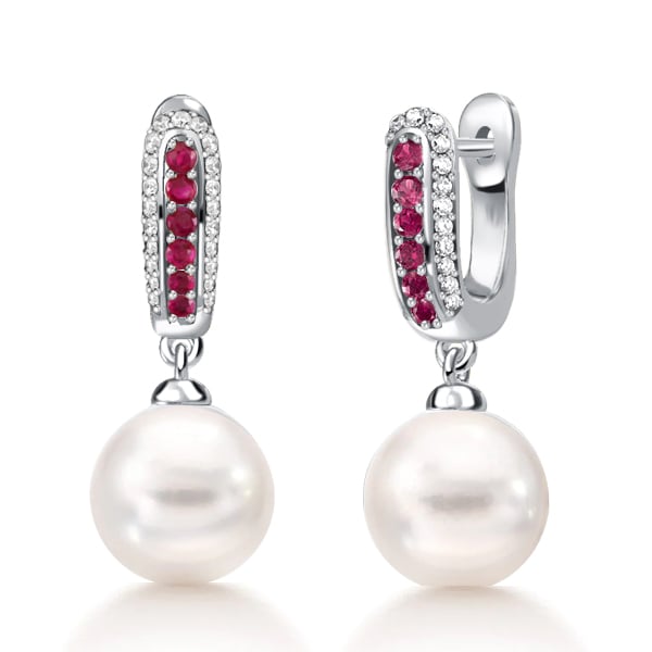 Italo Ruby & Pearl Drop Earrings For Women