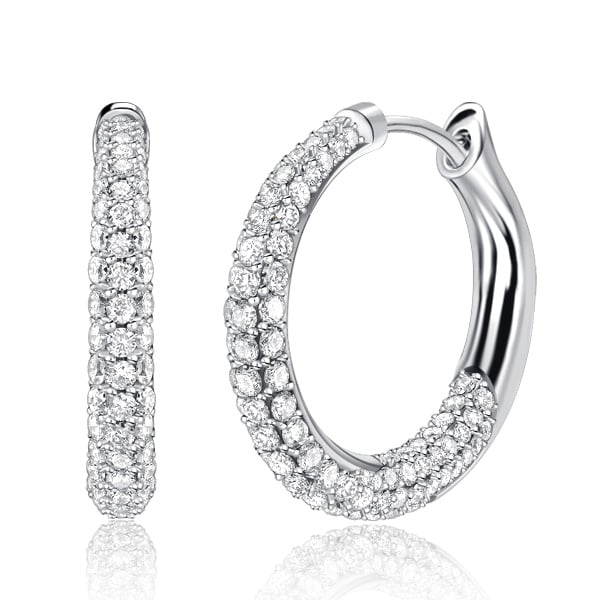 Italo Pave Setting Chunky Hoop Earrings In 925 Silver