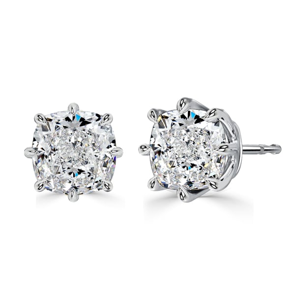 Italo 8 Prong Single Stone Cushion Cut Stud Earrings