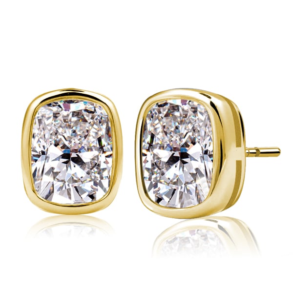 Italo Golden Bezel Setting Cushion Cut Stud Earrings For Women