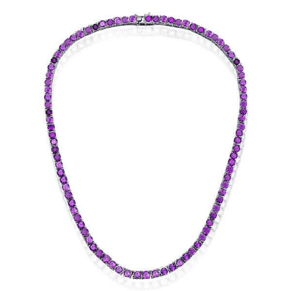 Classic Round Cut Amethyst Tennis Necklace For Women
