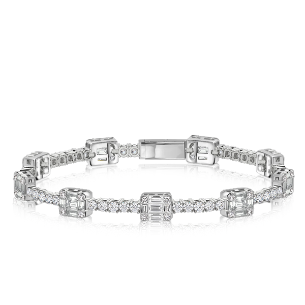 Italo Round & Baguette Tennis Bracelet For Women
