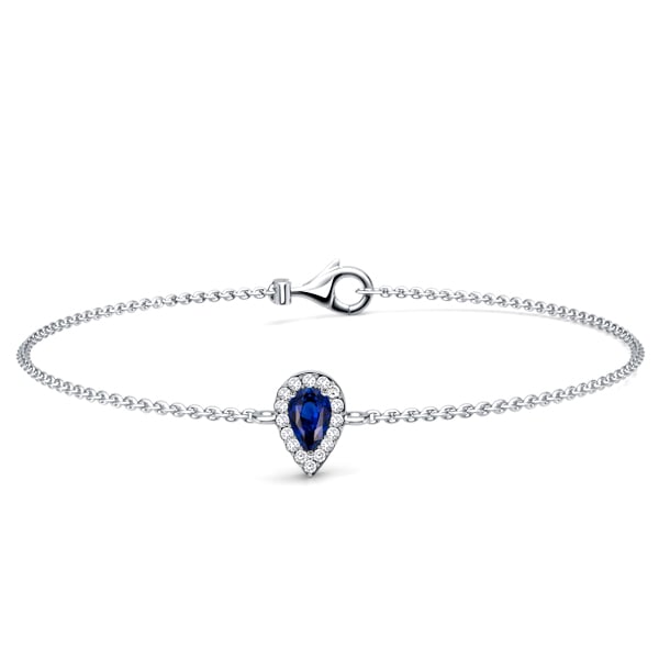 Italo Halo Blue Sapphire Pear Cut Chain Bracelet For Women