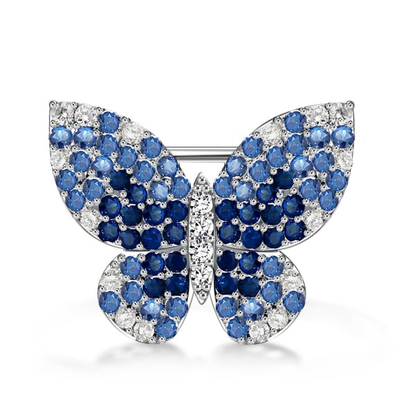 Italo Dancing Butterfly Blue Sapphire Pave Setting Sterling Silver Brooch