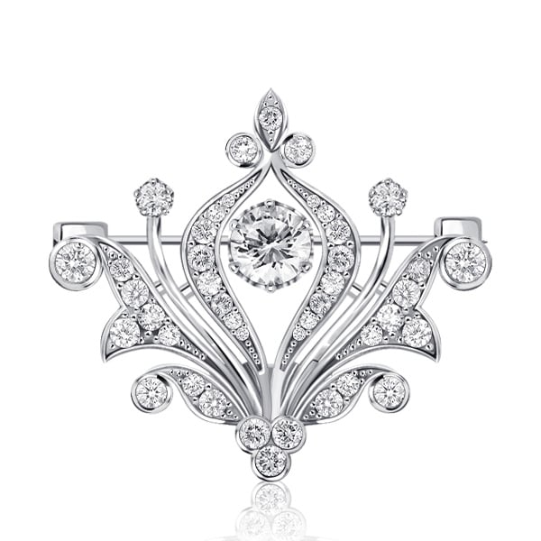 Italo Round Cut Antique & Vintage Brooch In Sterling Silver