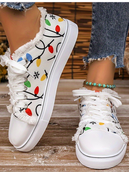 Casual Christmas Lace-Up Flat Heel Shallow Shoes