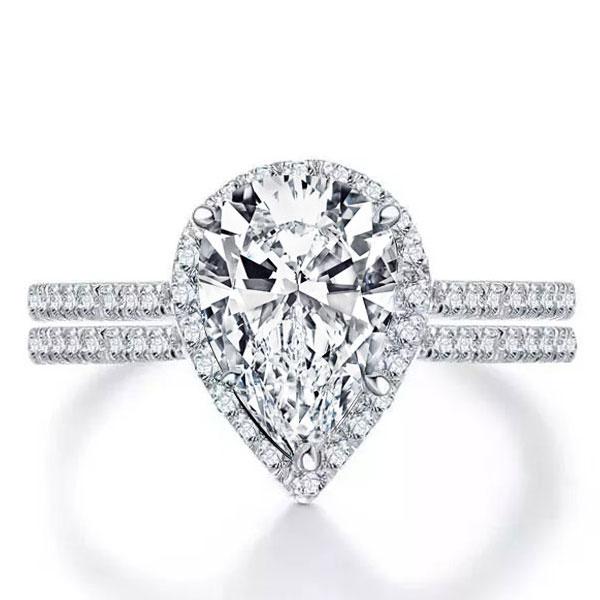 Italo Halo Pear Created White Sapphire Bridal Set