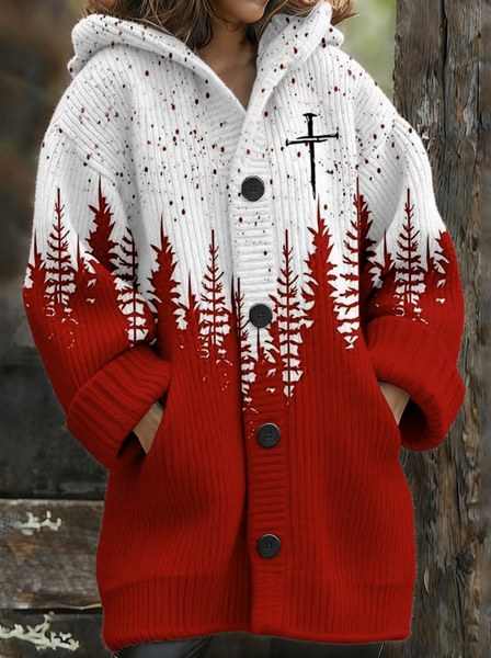 Women Wool/Knitting Gradient Pattern Long Sleeve Comfy Vintage Cardigan