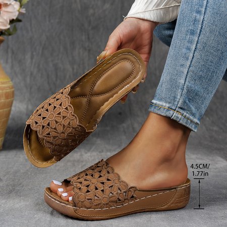 Vintage Floral Slip On Low Heel Slide Sandals