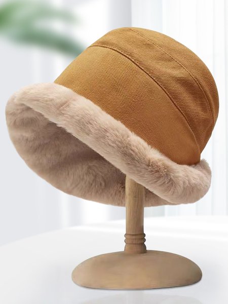Thickened Fleece-lined Warm Fisherman's Hat For Autumn And Winter Lamb Fleece-lined Bucket Hat, Winter Fleece-lined Rolled Brim Hat