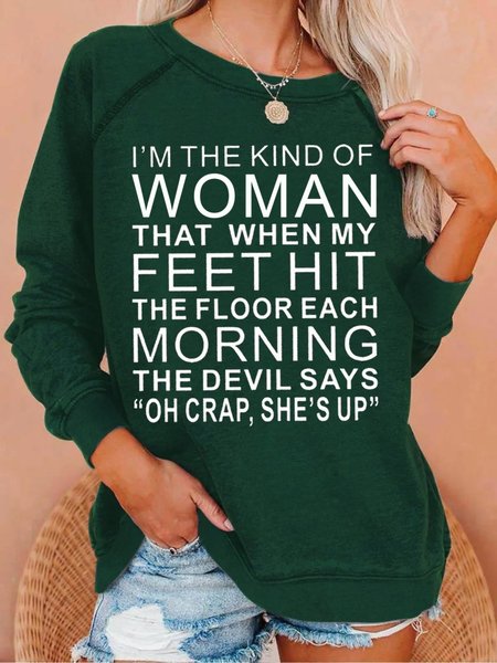 Casual Crew Neck Text Letters Sweatshirt