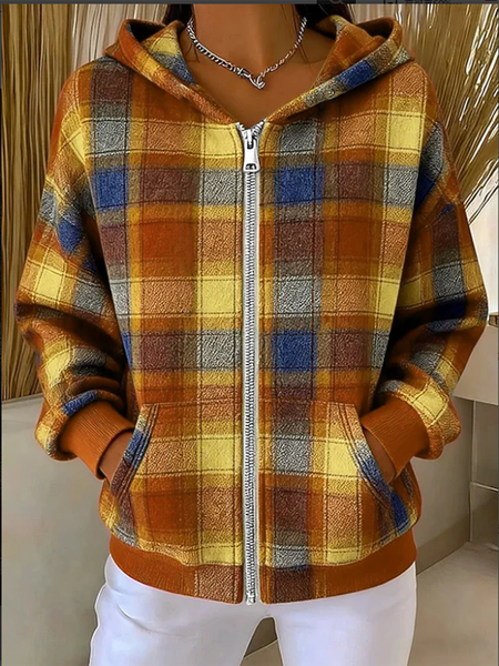 Women Spring/Fall Outerwear Vintage Geometric Long Sleeve Hoodie Jacket