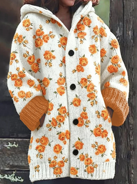 Women Wool/Knitting Geometric Long Sleeve Comfy Vintage Cardigan