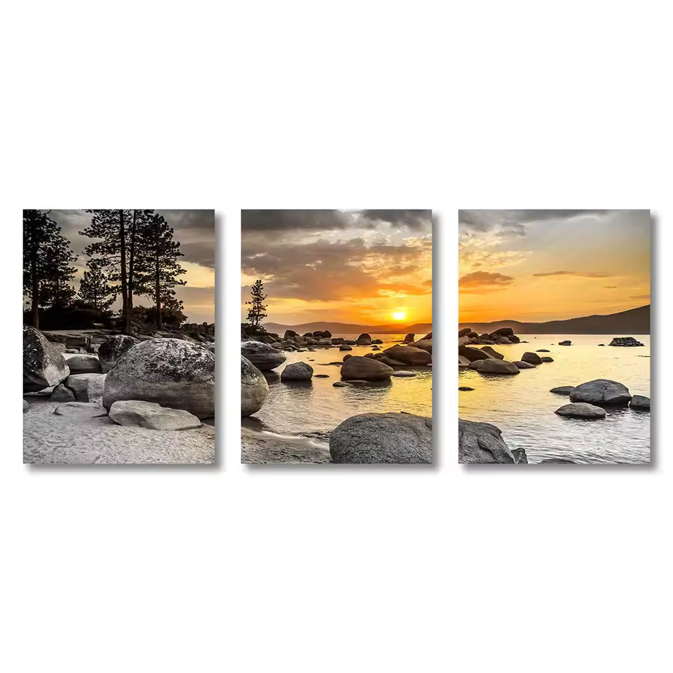 3-Piece Sunset Lake Canvas Print Set | Unframed Landscape Wall Art