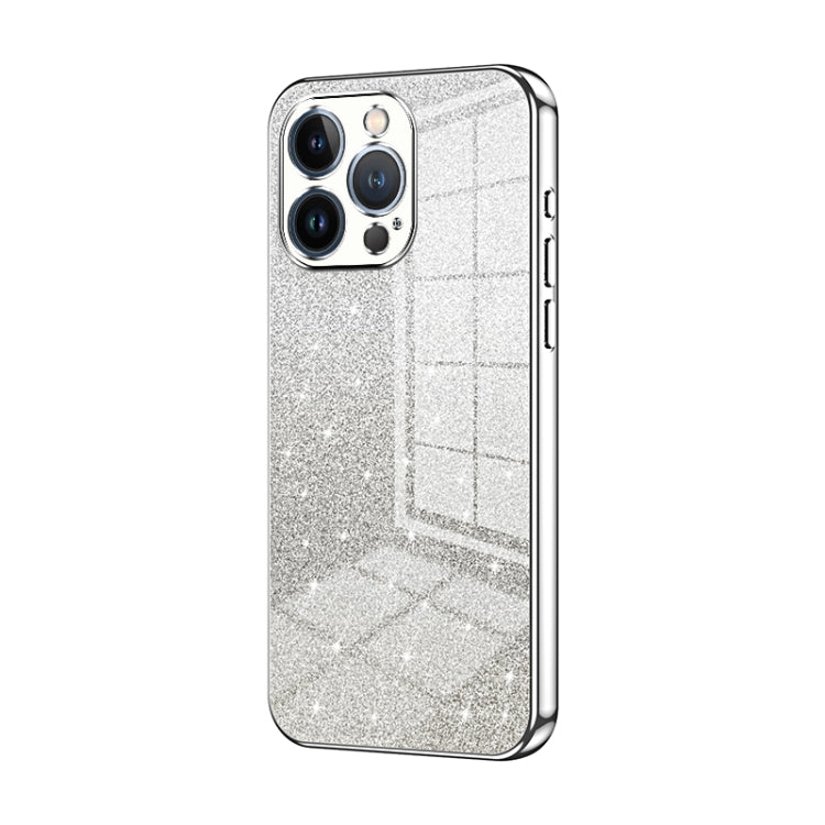 For iPhone 13 Pro Gradient Glitter Powder Electroplated Phone Case(Silver)