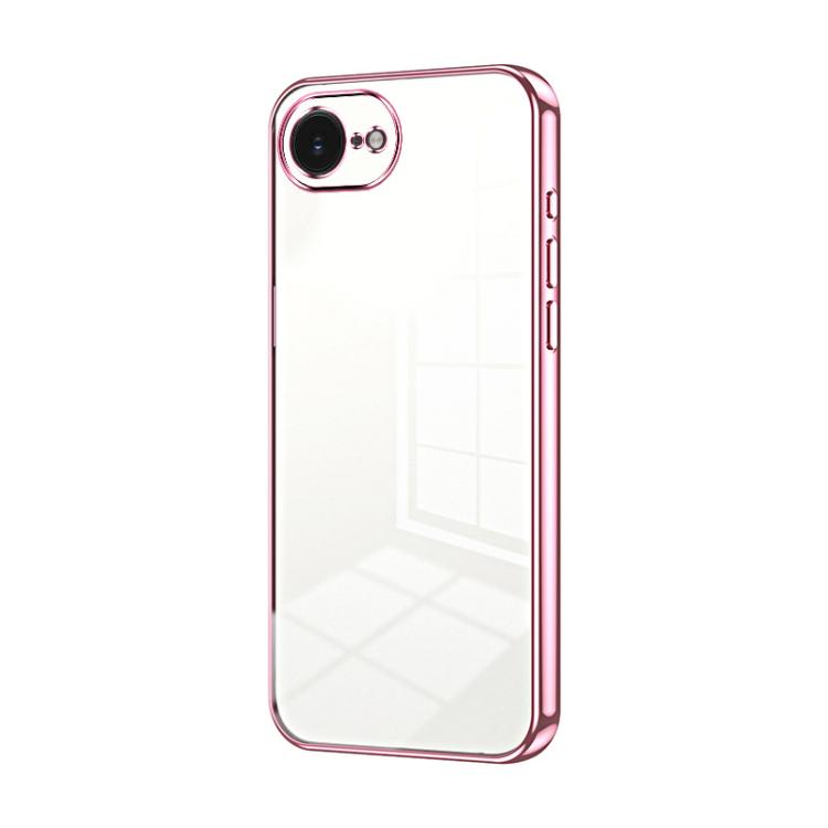For iPhone 16e Transparent Plating Fine Hole Phone Case(Pink)
