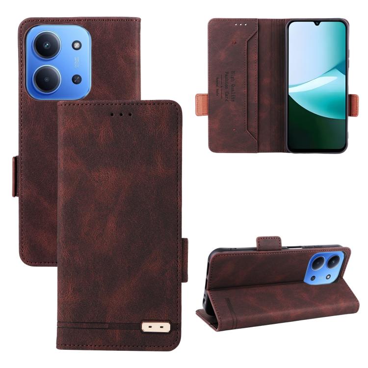 For Redmi 15C 5G / 4G Global 171mm / Poco C85 4G Magnetic Clasp Leather Phone Case(Brown)