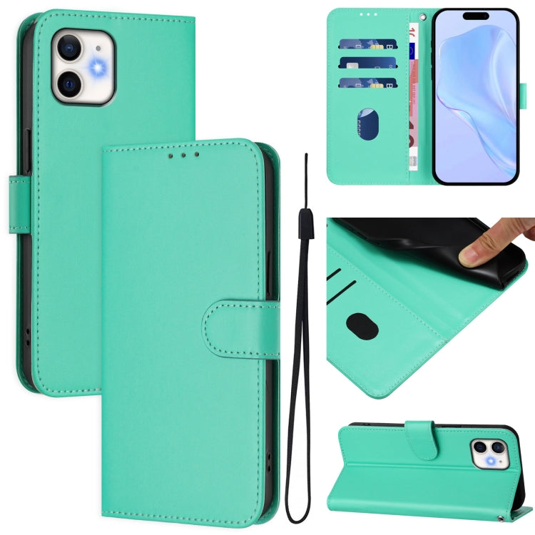 For iPhone 12 / 12 Pro Skin Feel Solid Color Leather Phone Case with Lanyard(Green)