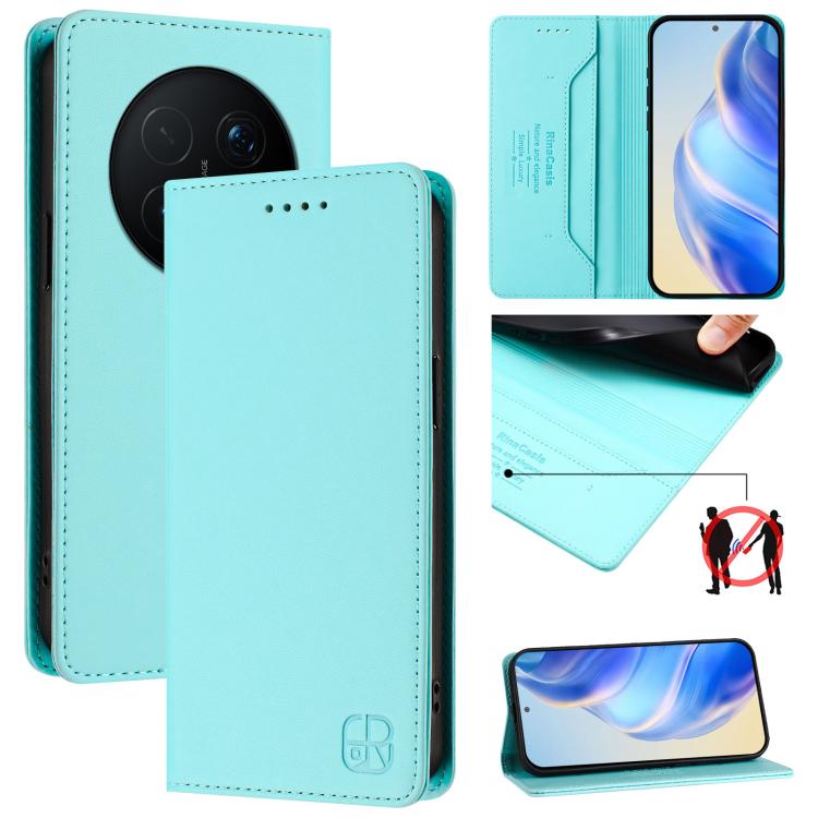 For Honor Magic8 Pro RC01 Dual-Folded Magnetic Suction RFID Leather Phone Case(Mint Green)