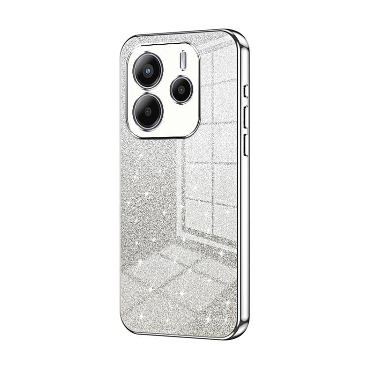 For Redmi Note 14 4G 163.25mm Gradient Glitter Powder Electroplated Phone Case(Silver)