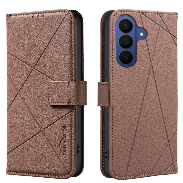 For Samsung Galaxy A37 5G Geometric Pattern RFID Leather Phone Case(Brown)