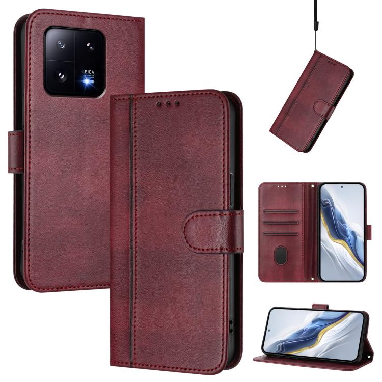 For Xiaomi 13 Pro 5G Line Splicing Buckle Retro Leather Phone Case(Wine Red)