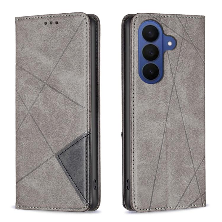 For Samsung Galaxy S26 5G Rhombus Texture Magnetic Leather Phone Case(Grey)