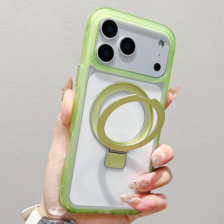 For iPhone 17 Pro Translucent Edge Transparency Metal Holder MagSafe Phone Case(Matcha Green)