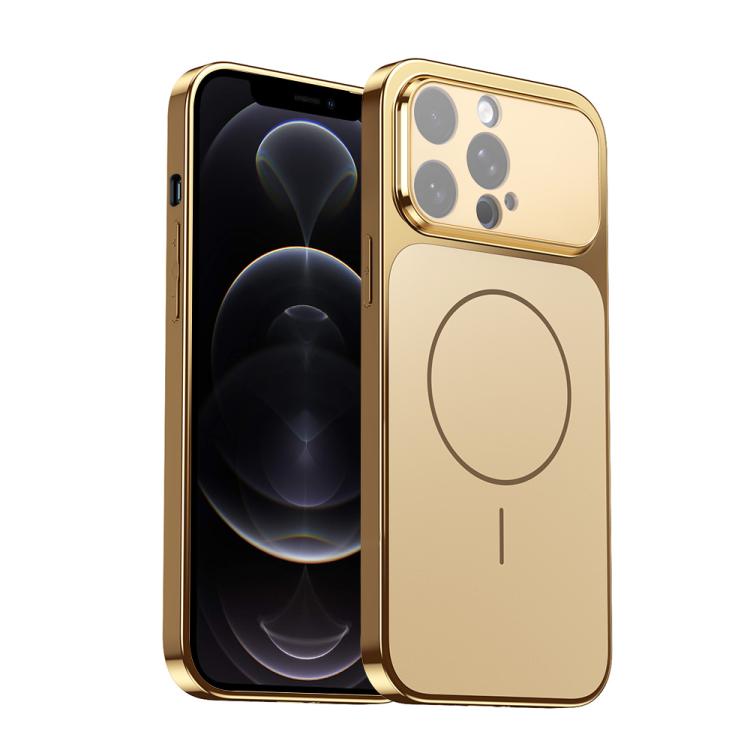 For iPhone 12 Pro Max Corning Glass Plating Large Window MagSafe Phone Case(Gold)