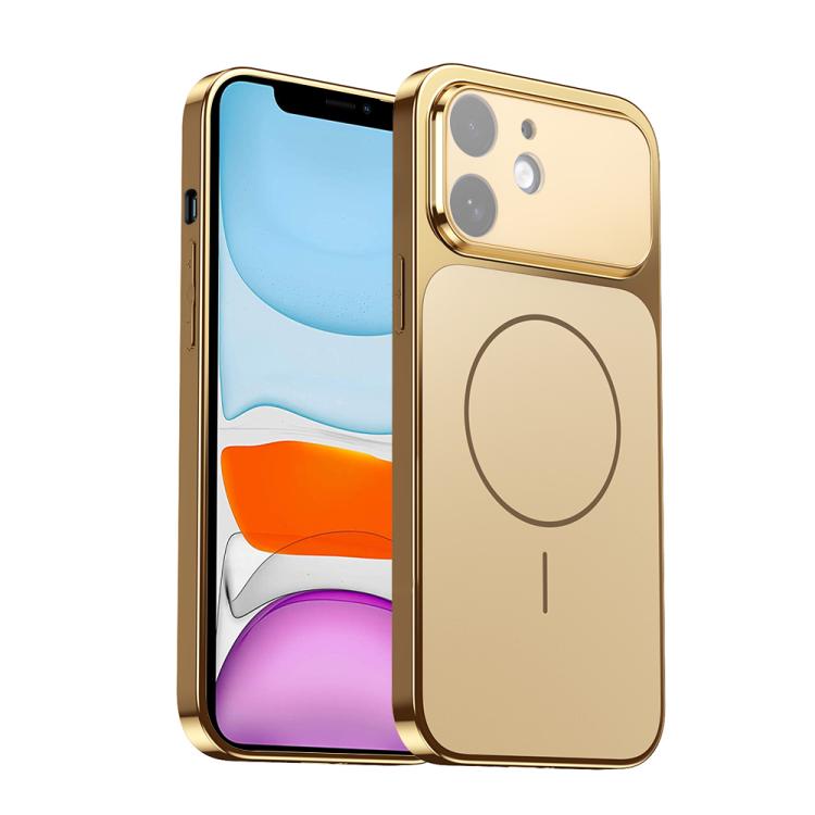For iPhone 11 Corning Glass Plating Large Window MagSafe Phone Case(Gold)
