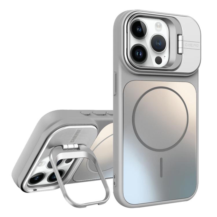 For iPhone 13 Pro AG Frosted Lens Holder MagSafe Phone Case(Titanium Silver)