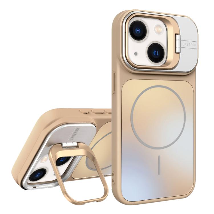 For iPhone 14 AG Frosted Lens Holder MagSafe Phone Case(Desert Gold)