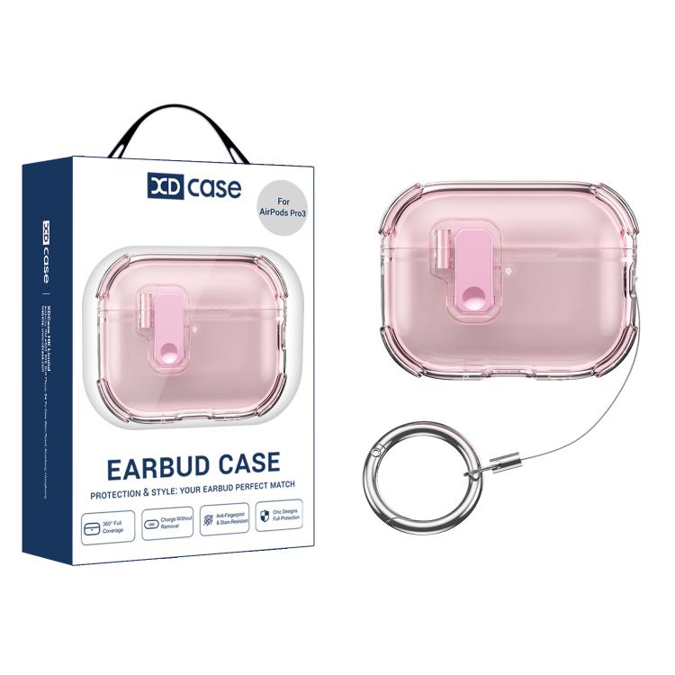 For AirPods Pro 3 XDcase Transparent Silicone Automatic Pop-Up Earbud Case(Pink)