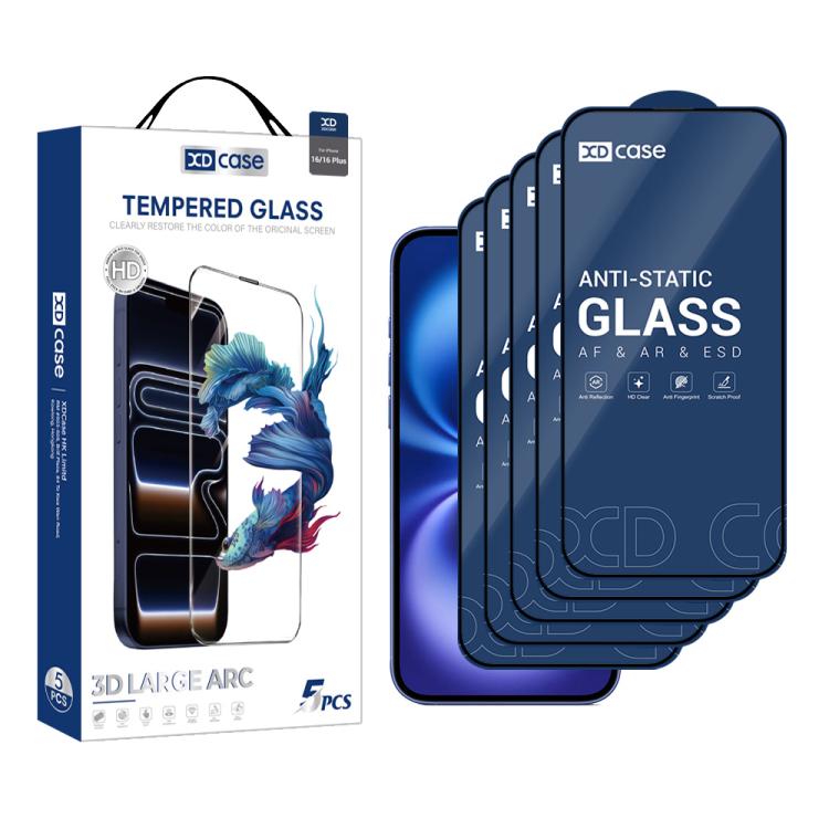 For iPhone 16 Plus XDcase 5pcs / Pack Silk Screen Printed HD Tempered Glass Film