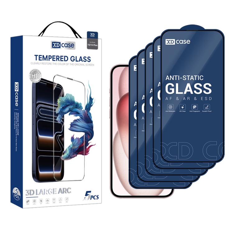For iPhone 15 Plus XDcase 5pcs / Pack Silk Screen Printed HD Tempered Glass Film