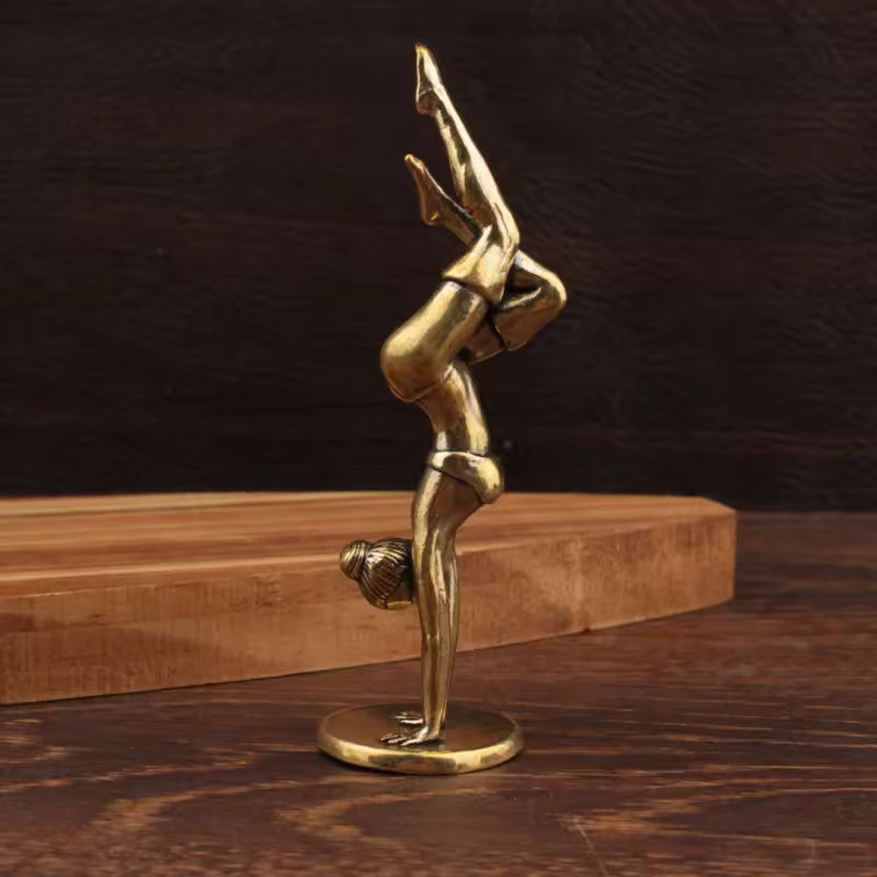 Miniature Brass Yoga Handstand Statue | Zen Desk & Shelf Decor