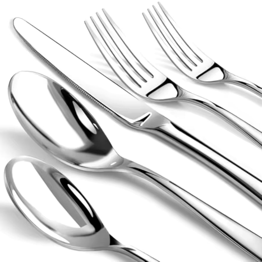 60-piece professional 316L stainless steel silverware set with a mirror-polished finish, featuring dinner knives, forks, and spoons for 12 guests.