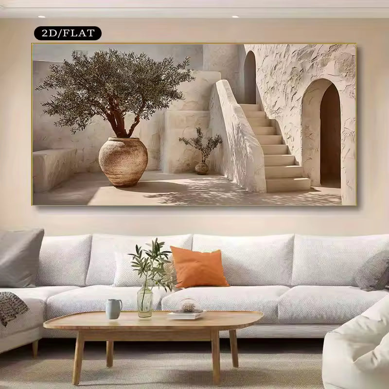 Mediterranean Olive Tree Oasis Canvas Print | Minimalist Boho Wall Art